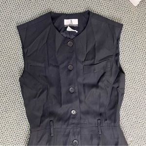 Vintage A Line Anne Klein Midi length button up lined black dress